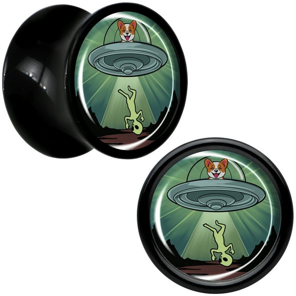 Body Candy 0g 2PC Black Acrylic Reverse Alien UFO Abduction Saddle Plugs Double Flare Plug Ear Plug Gauges 8mm