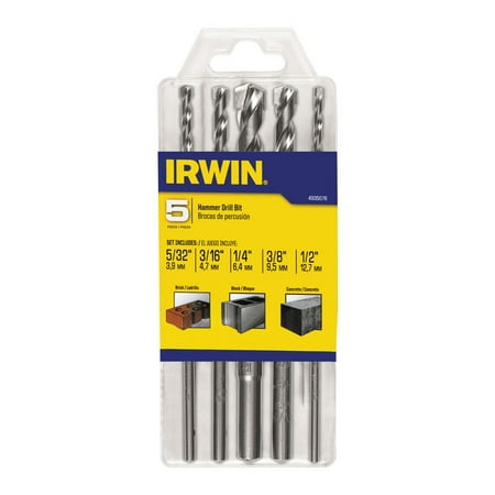 4 Assorted Bits - Irwin Assorted Dia. x Multiple L Carbide Tipped Percussion Bit Set Straight Shank 5 pc.