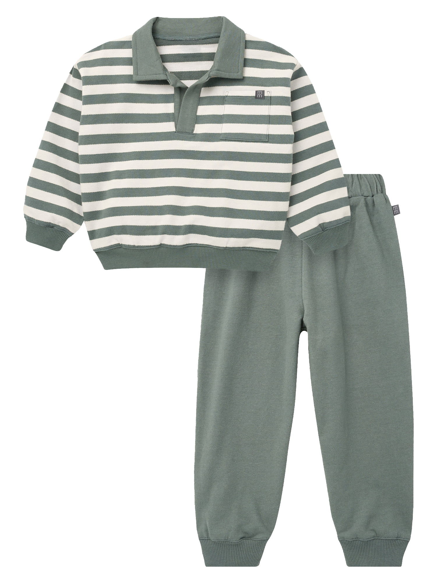 Modern Moments by Gerber Toddler Boy Polo Sweatshirt and Sweatpant Outfit Set, Sizes 12 Months - 5T