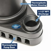 Superior Pump 92372 1/3 HP Thermoplastic Submersible Sump Pump with Vertical Float Switch, Black, 9.25” x 6.25” x 11.75”