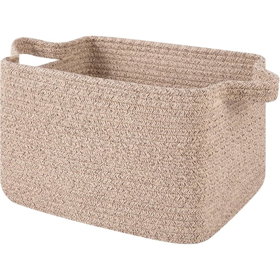 YANGLI Woven Storage Basket 13"x10"x9", Rectangle Cotton Rope Baskets for Organizing, Storage Bins for Dog Toys, Towel, Books & Gift, Brown