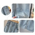 thumbnail image 4 of Girls Denim Pants Casual Wide Leg Jeans Fashion Slimming Relaxed Elastic Waist Cute Embroidered High-Waisted Trousers, Light Blue, 10 Years, 4 of 7