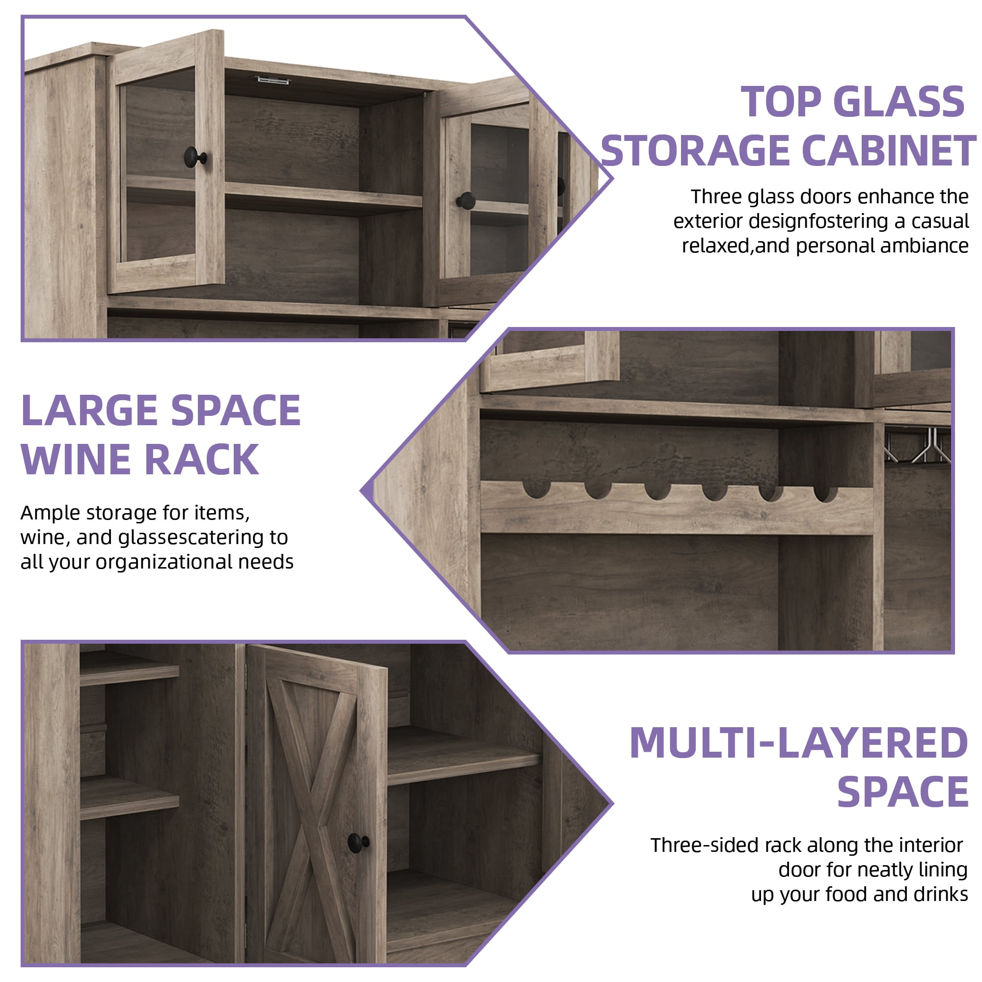 Uforic Kitchen Pantry Cabinet with Charging Station and Drawers,Storage Cabinet for Entryway, Kitchen Gray