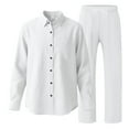 thumbnail image 6 of VBTAPA Cotton Linen Sets for Men Long Sleeve Button Down Shirt and Drawstring Wide Leg Pants 2 Piece Set Summer Casual Beach Vacation Outfits White S, 6 of 9