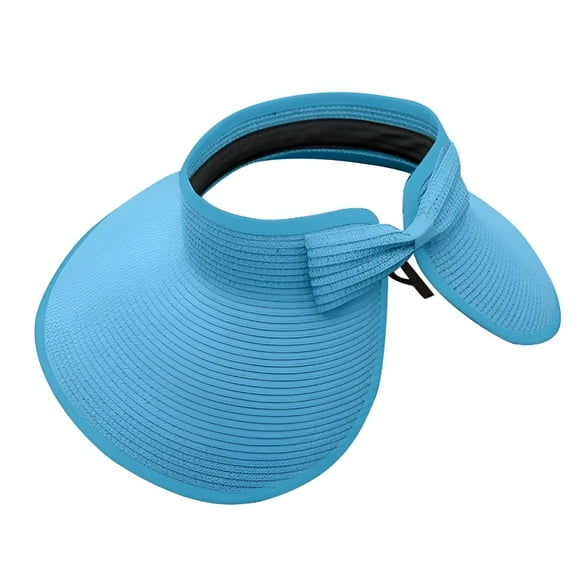 TELOLY Sun Hats Sun Visor Hats for Women Wide Brim Straw Visors Womens Foldable Beach Visors Summer Roll Up Beach Hat Sky Blue