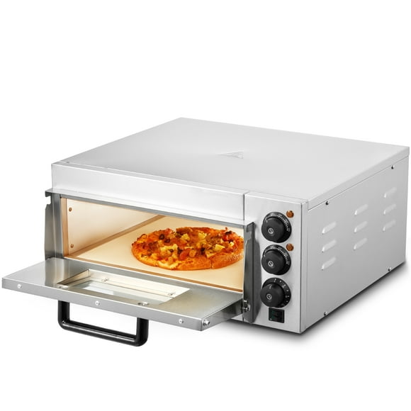 VEVOR Horno de pizza comercial de encimera, 14" de una sola capa, horno de pizza electrico de acero inoxidable con piedra y mango, máquina para hacer pizza de interior multiusos para restaurantes