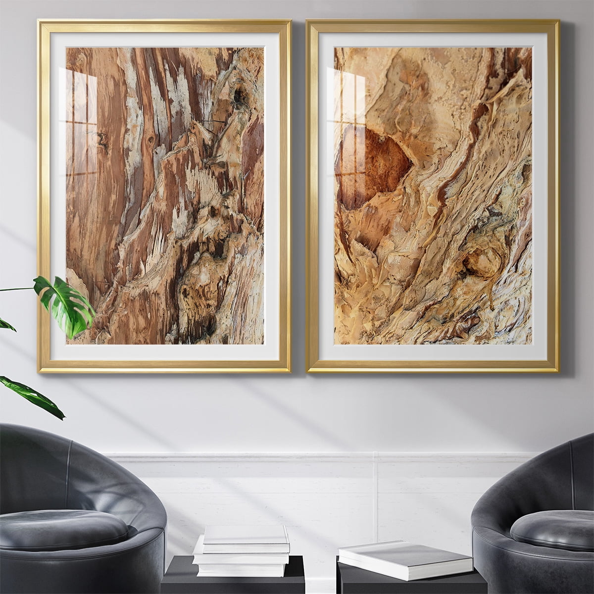 Wexford Home Tree Texture Triptych I Premium Framed Print, 30.5" x 42.5" - Ready to Hang, Gold (Set of 2)