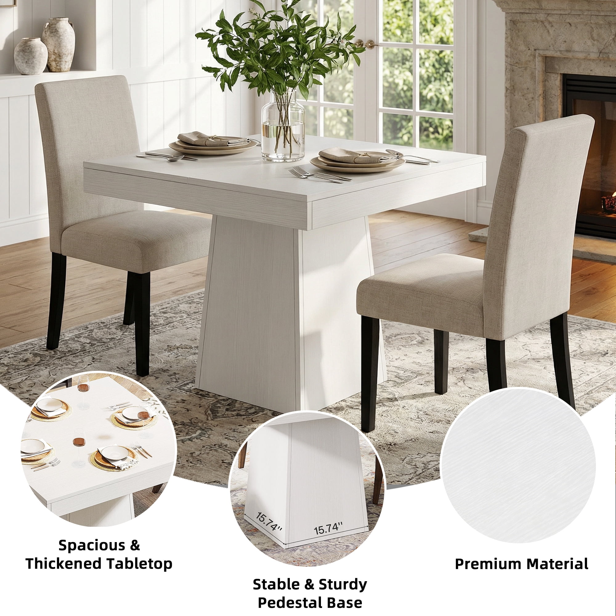 MAYEERTY 31.5 Inch Square Dining Table, Small Farmhouse Industrial Kitchen Dinner Table with Thick Tabletop and Pedestal Base for 4 People