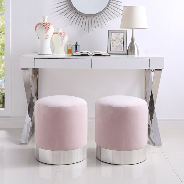 Inspired Home Violet Ottoman Velour Rose Tendre/ Chrome