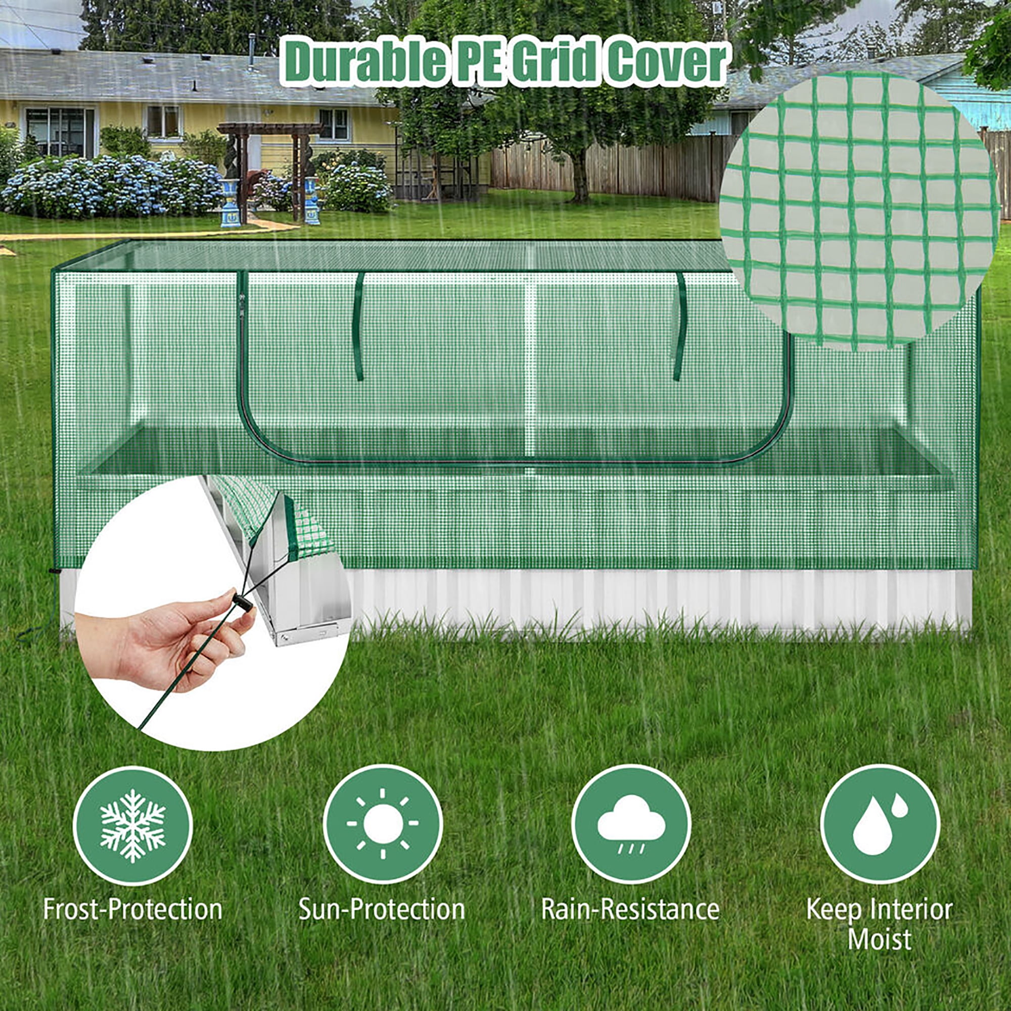 Gymax 69'' x 36'' x 28'' Galvanized Raised Garden Bed w/ Cover Roll-up Window Greenhouse