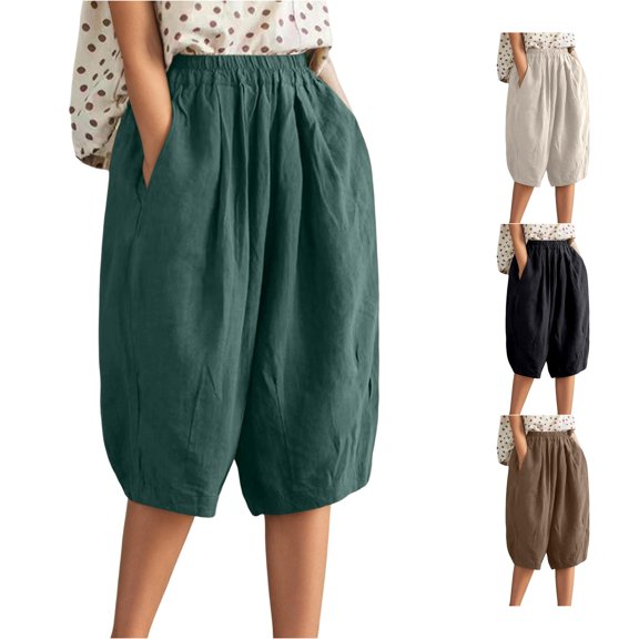 Rhuody Pants For Womens Empire Waist Wide Leg Relax Fit Solid Color Trousers With Pocket Versatile Bottoms L Green