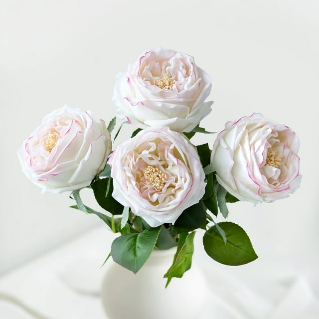 Flores artificiales Yalzone Met Austin Roses, 45 cm, 4 unidades