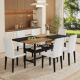thumbnail image 2 of Newest 6-Piece Wood and Black Dining Table Set 71x35.4 inch with Storage and 6 White PU Chairs, 2 of 10