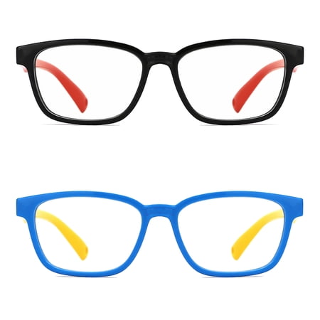TIJN Kids Girls Blue Light Blocking Computer Glasses Flexible Silicone UV Protection 2Pack