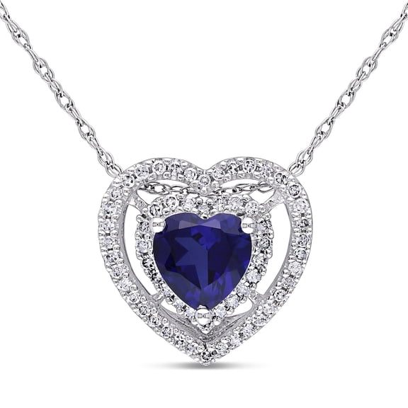 Everly Women's .87CT TGW Created Blue Sapphire 10k White Gold Pendant