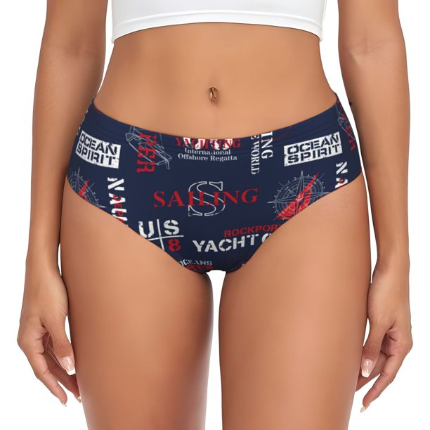 Balery Nautical Style Sailboat Ropa Interior de Algodón para Mujer con Dibujo – Braguitas Cómodas y Elásticas, Estilo Clásico-Small