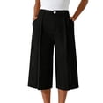 thumbnail image 5 of Costeam Womens Pleated Capri Wide Leg Pants Single Button Zipper Fly Side Slip Pockets Mid Calf Length Tailored Lightweight Loose Cropped Casual Trousers, 5 of 7