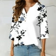 thumbnail image 5 of Teissuly Women's Casual Round Neck Button Cotton Linen Printed Three Quarter Sleeve Top, 5 of 5