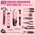 thumbnail image 3 of WORKPRO 75-Piece Pink Tool Set with 3.7V Cordless Screwdriver & Portable Steel Toolbox - Home, Garage, Dorm Essentials, 3 of 8