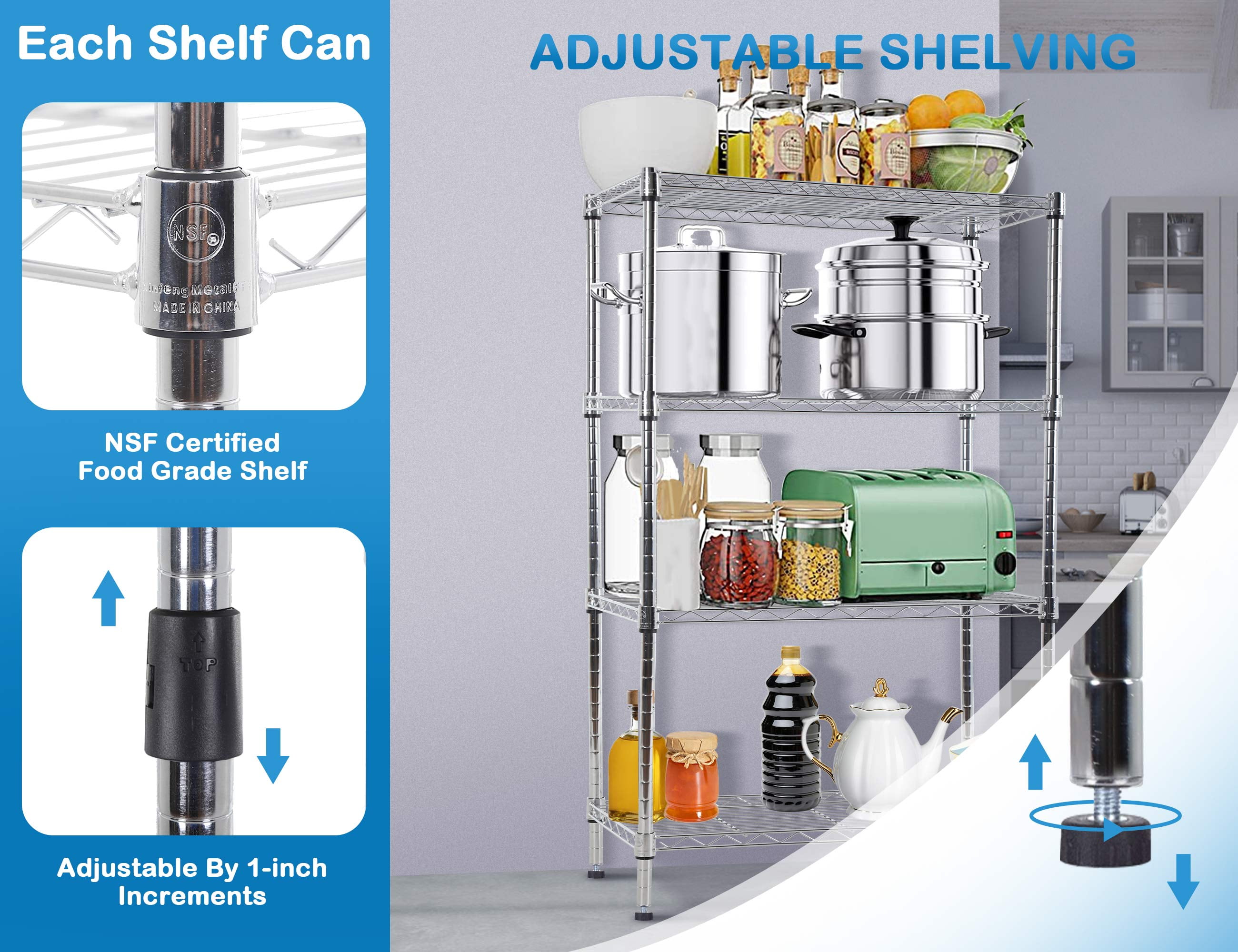 Adjustable 5 Tiers Stainless Steel Anti-Rust Rack Shelf - China Stainless  Steel Shelf, Food Shelf