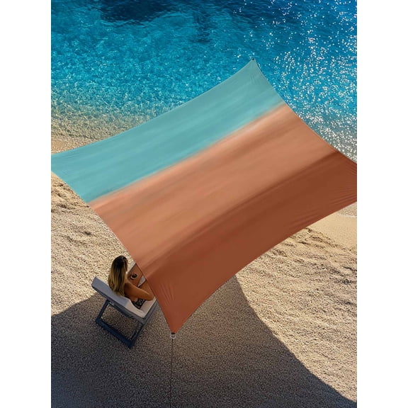 Gradient Teal Sun Shade Sail 14' x 18', Abstract Teal Coral Red Gradient Water Ripples Rectangle Outdoor Sunshade Canopy, Waterproof UV Block Patio Covers for Garden Yard Beach