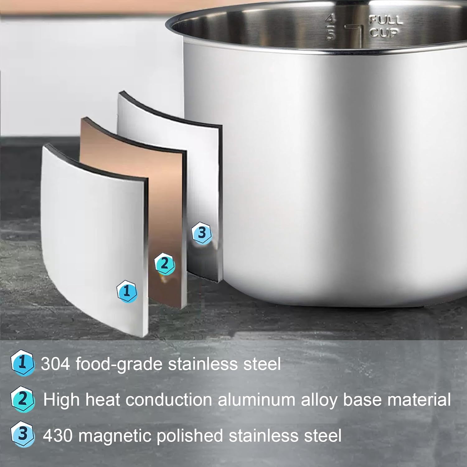 6 Qt stainless steel inner pot, compatible with Instant Pot 6-Qt inner pot, comes with a silicone pot lid and two sealing rings