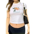 thumbnail image 3 of VISgogo Tops cortos de verano para mujer, camisetas de manga corta con estampado de letras de dibujos animados a la moda VISgogo moda, 3 of 9