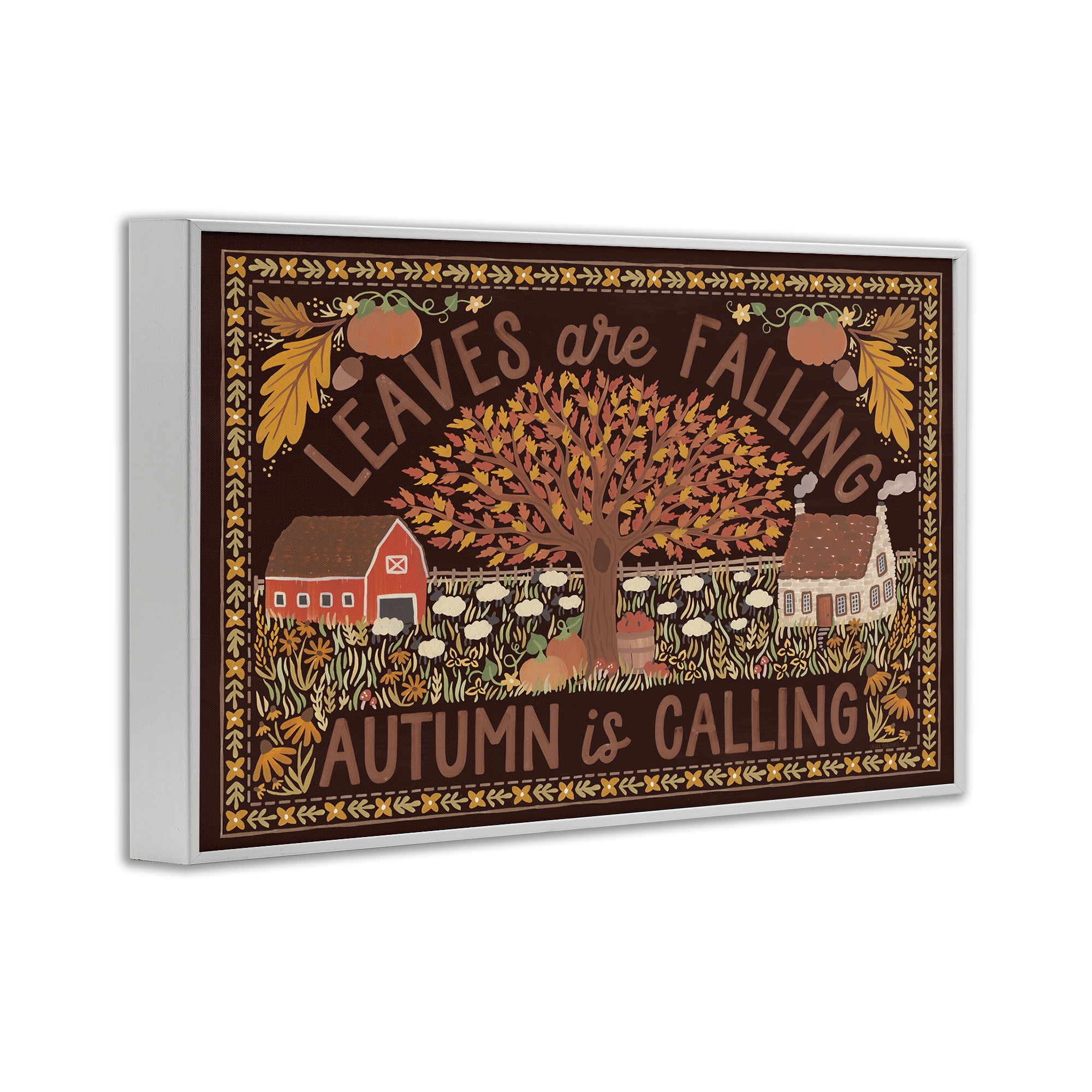 Stupell Industries Leaves Falling on Brown Landscape Painting White Framed Art Prints Wall Art, 18 x 12