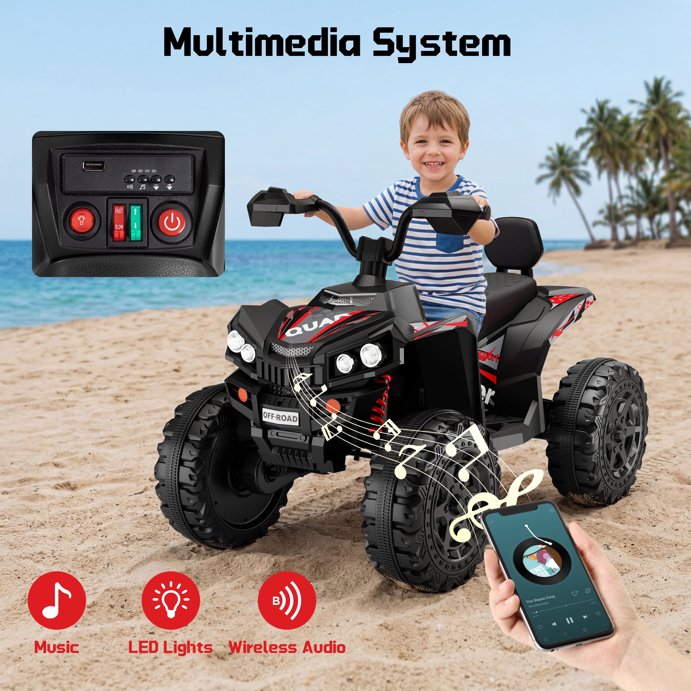 Wisairt 24V Ride on ATV Toys, 4WD Kids ATV 4-Wheeler for Big Kids with 2 Seater, Electric Quad 800W Motor, Black