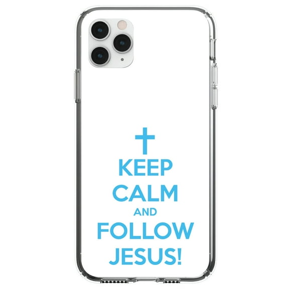 DistinctInk Clear Shockproof Hybrid Case for iPhone 11 Pro (5.8" Screen) - TPU Bumper, Acrylic Back, Tempered Glass Screen Protector - Keep Calm and Follow Jesus - Show Your Love of Christ