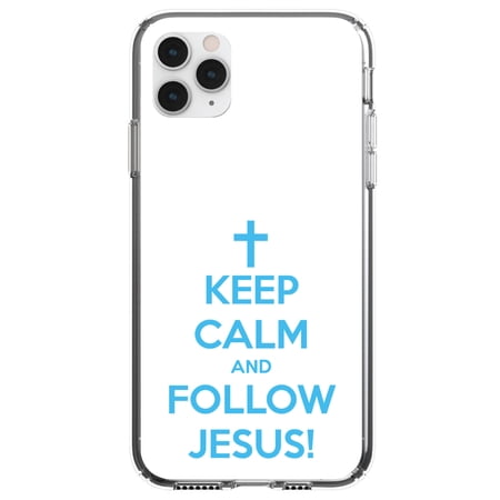 DistinctInk Clear Shockproof Hybrid Case for iPhone 11 (6.1 Screen) - TPU Bumper Acrylic Back Tempered Glass Screen Protector - Keep Calm and Follow Jesus - Show Your Love of Christ