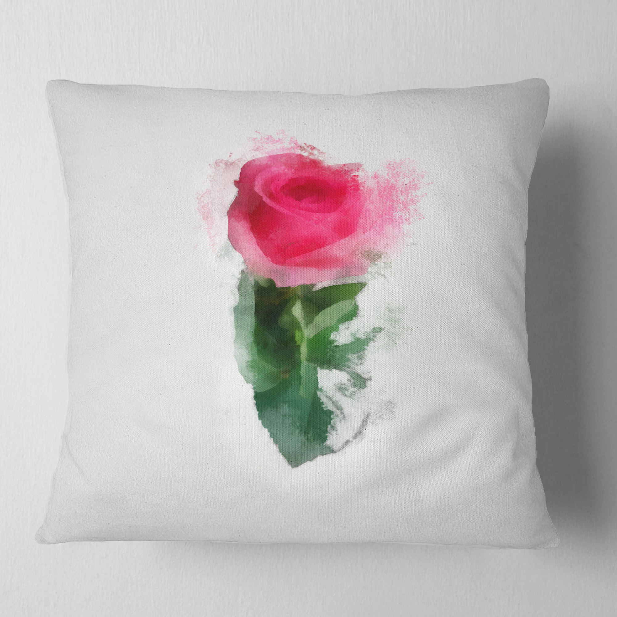 Designart Beautiful Rose with Leaves Drawing - Floral Throw Pillow - 18x18