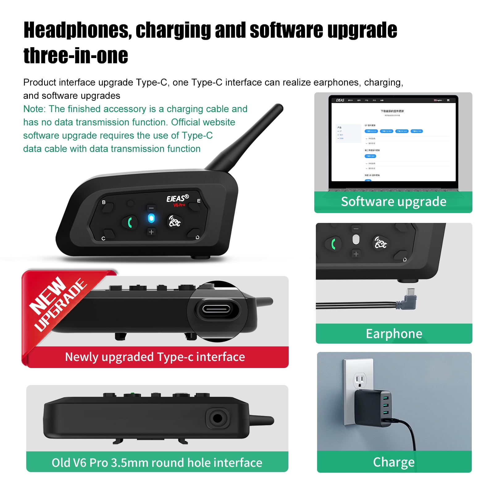 4Pc EJEAS Motorcycle Helmet Bluetooth Headsets V6Pro 2-Way 1200M Motorbike Intercoms Communication System for Ski/ATV/Dirt Motorbike/Off Road
