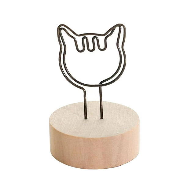 Porta tarjetas de lugar Porta notas con clip Portafotos de alambre multifunción Base de madera Gato