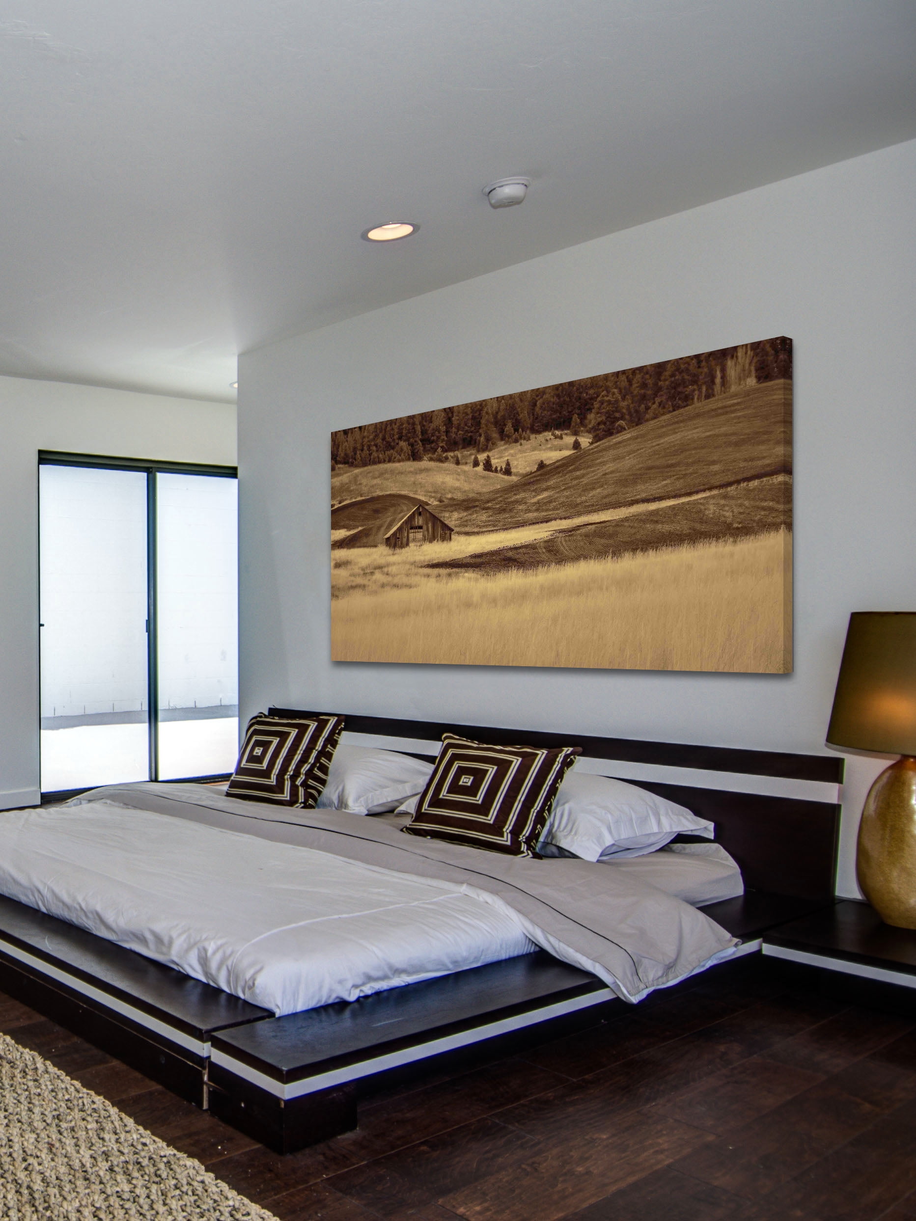 "Brown Barn in the Blonde Grasses" Painting Print on Canvas