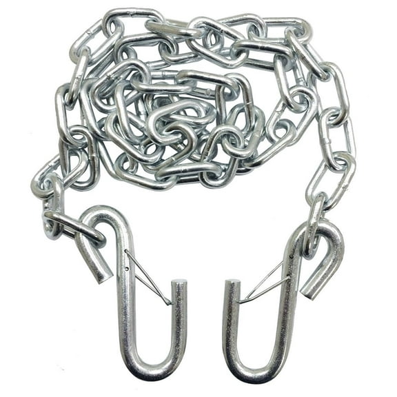 One New 1/4" X 48" Grade 30 Trailer Safety Chain w/ 2 S Hooks & safety Latches - 25002
