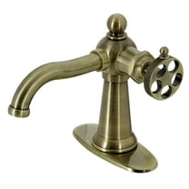 Kingston Brass KSD3543RKX Webb One-Handle Single-Hole Bathroom Faucet with Knurled Handle and Push Pop-Up Drain, Antique Brass