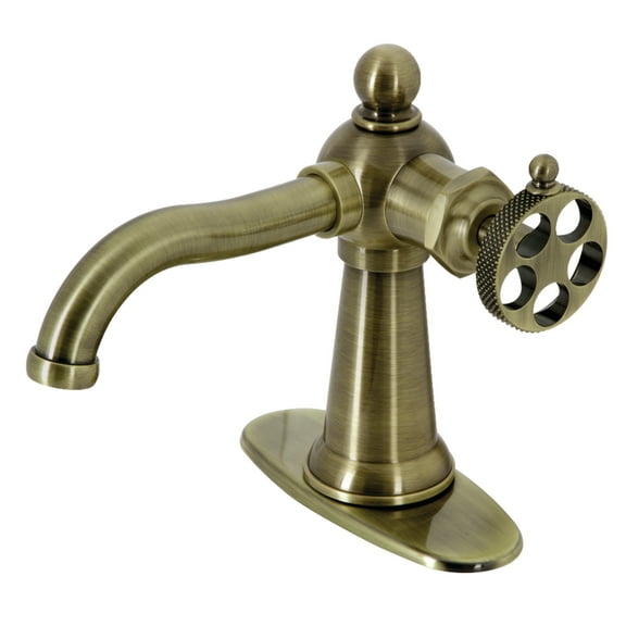 Kingston Brass KSD3543RKX Webb One-Handle Single-Hole Bathroom Faucet with Knurled Handle and Push Pop-Up Drain, Antique Brass