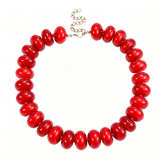 DESIGNICE Chunky Beaded Necklace for Women,Large Colorful Resin Beads Statement Necklace,Boho Summer Beach Vacation Jewelry Gifts Vibrant Red Chunky Beaded Necklace