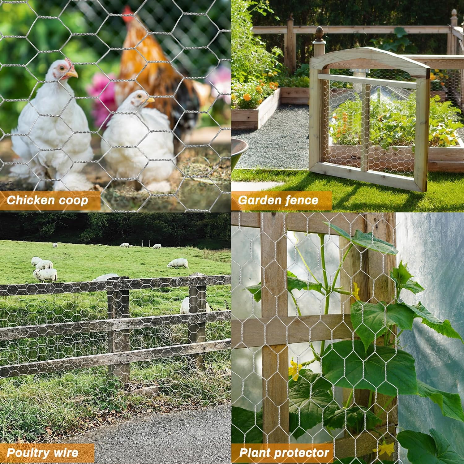 WJSP Silver Chicken Wire 18inx100ft Hexagonal Galvanized Metal Garden Netting Anti Rust for Floral Crafts Plant Protector Pet Fencing Use