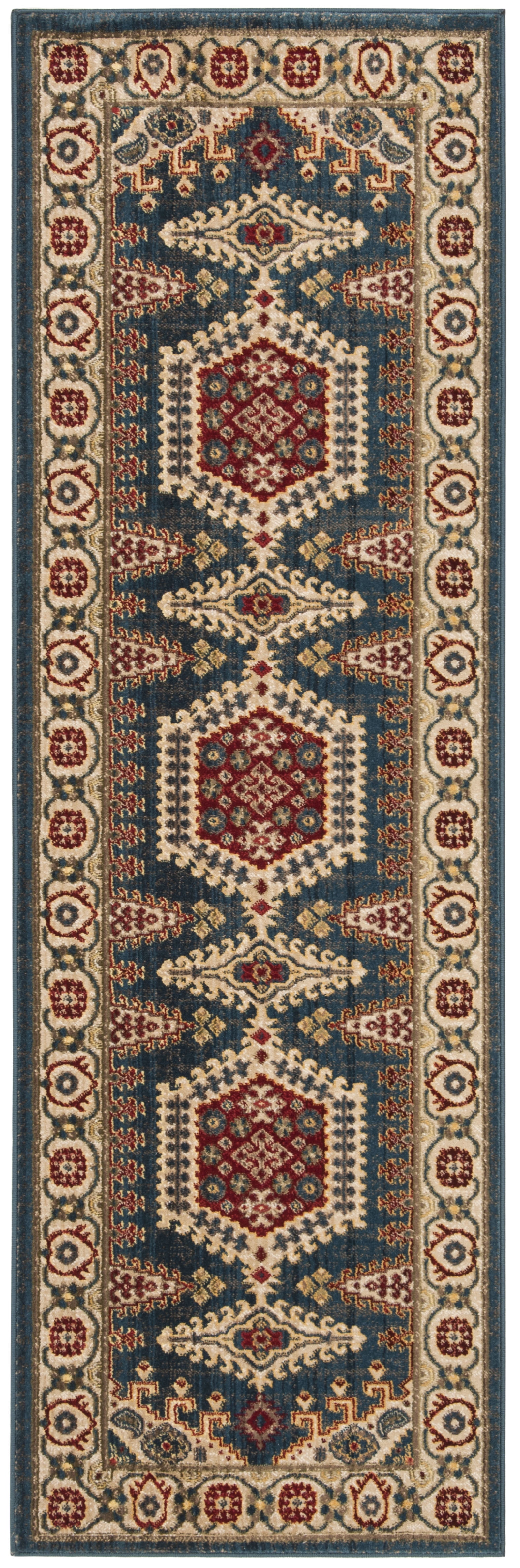 SAFAVIEH Kashan Pemala Oriental Runner Rug, Navy Blue/Ivory, 2'6" x 8'