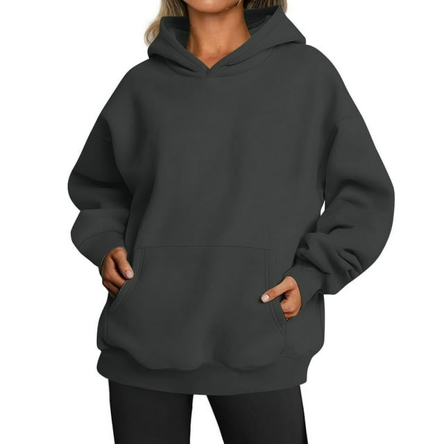 Mode Quotidienne des Femmes Sweat-Shirts Décontractés à Col Rond à Manches Longues Sweat-Shirts de Couleur Unie Coffee L