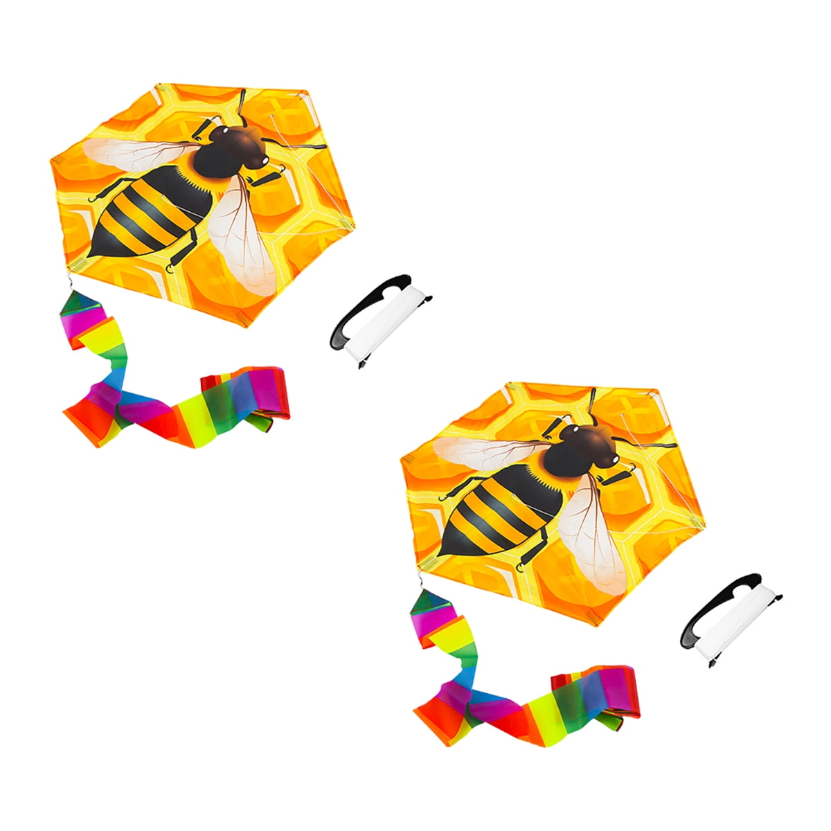 Kepooman Set of 2 Cartoon Bee-Print Kite with Long Colorful Tail, Single Line Kite Flying for Adulte Kids Kepooman Set of 2 Cartoon Bee-Print Kite with Long Colorful Tail, Single Line Kite Flying for Adulte Kids
