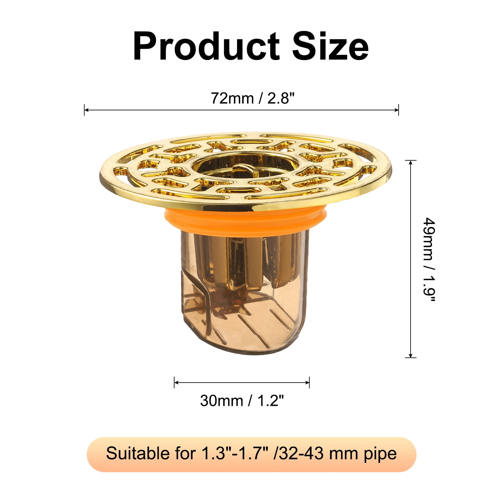 Unique Bargains Odor-Proof Shower Drain Backflow Preventer Gold / Clear / Orange