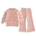 thumbnail image 3 of Swuxness Girls' Long Sleeve Knit Sweater 2 Piece Set, Kids Flared Long Pants Set, Girls Solid Round Neck Fleece Lined Soft Knit Sweater and Pants 2-Piece Set Pink, 4-5 Years, 3 of 5