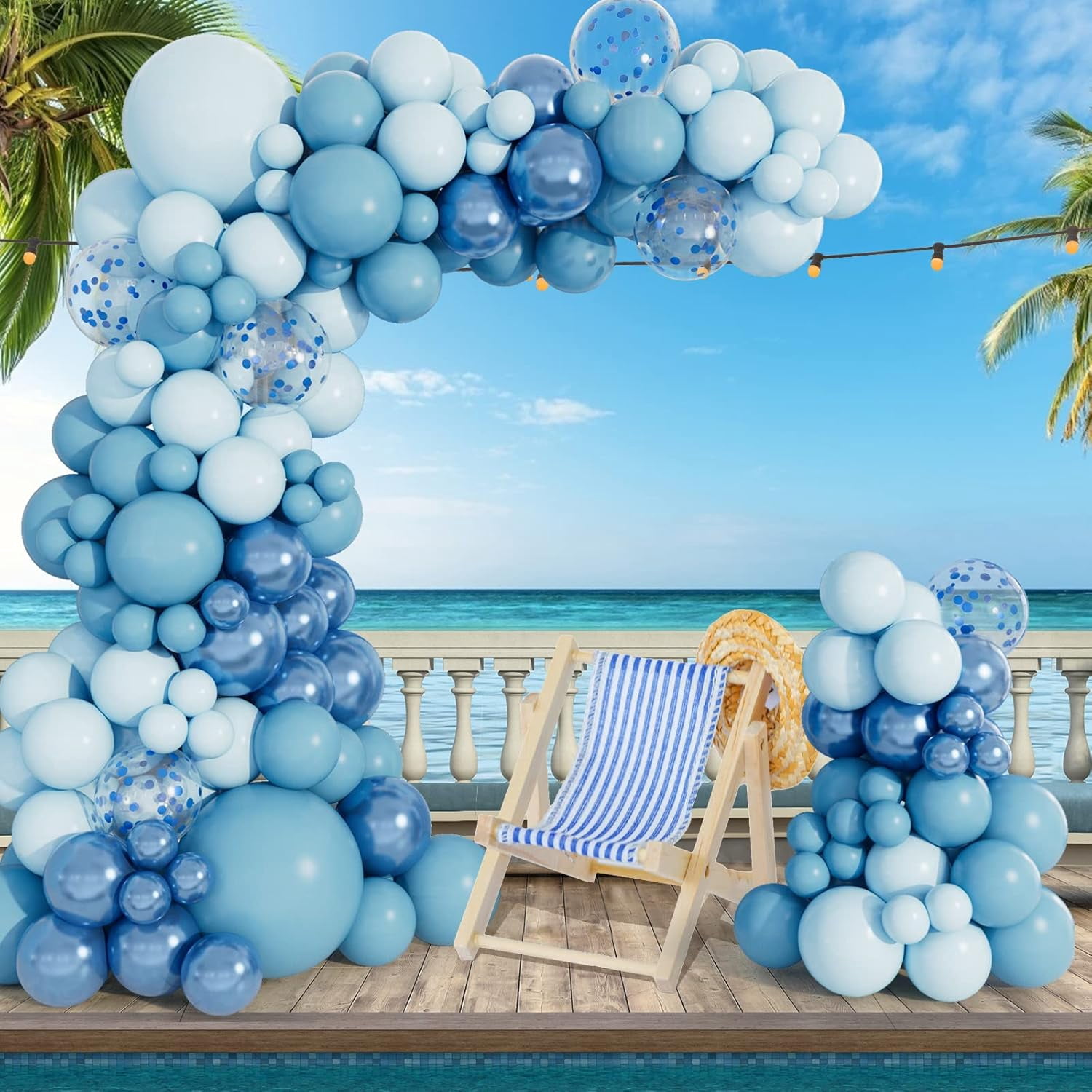 NestE - Baby Blue Balloon Arch Garland Kit, Metallic Macaron Pastel Light Blue Confetti Balloons, Different Sizes Balloons for Baby Shower, Birthday, Wedding, Ocean Themed Party Decoration
