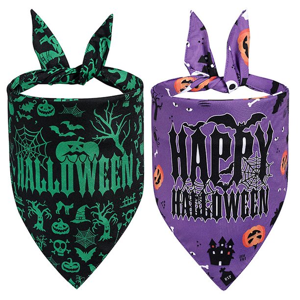Paquete de 2 pañuelos triangulares para Halloween para perros, bufandas para perros, disfraces para mascotas para fiestas de Halloween
