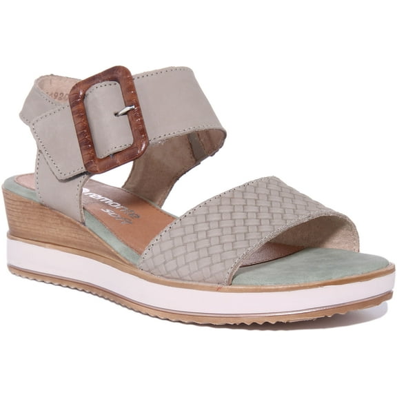 Remonte Jerylin Women's Leather Wedge Sandals With Ankle Strap In Green Size 6