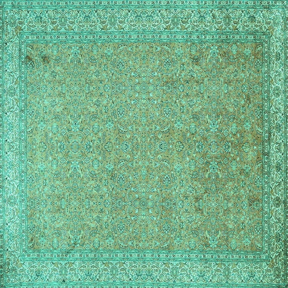 Ahgly Company Indoor Square Persian Turquoise Blue Traditional Area Rugs, 8' Square