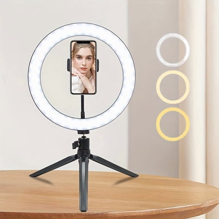 10-Inch Professional Photography Fill Light  Adjustable Ring Light with Three Color Temperatures Soft Light for Desktop Beauty Live Streaming